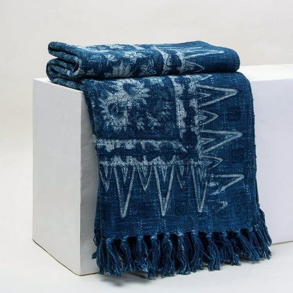 DMAASA Blue Indigo Hand Block Print Sofa Throw Blanket for Couch All Seasons
