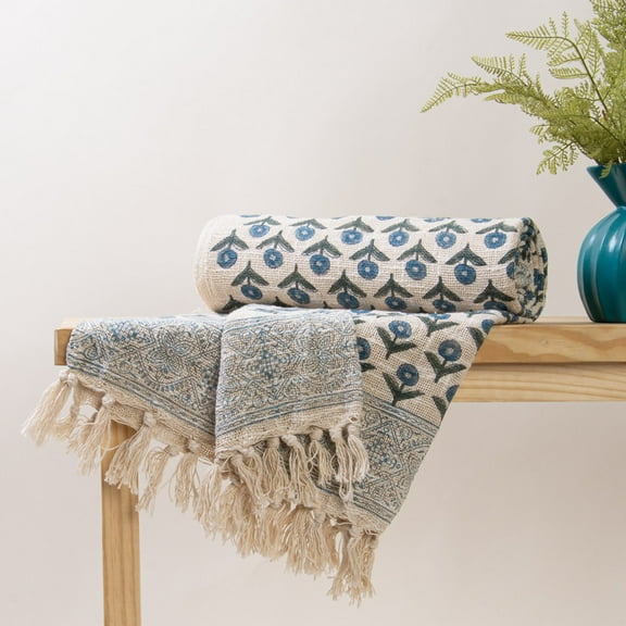 DMAASA Hand Block Print Handloom Floral 50x70" Sofa Throw Blanket for Couch All Seasons