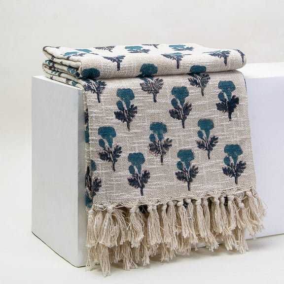 DMAASA Hand Block Print Handloom Floral 50x70" Sofa Throw Blanket for Couch All Seasons