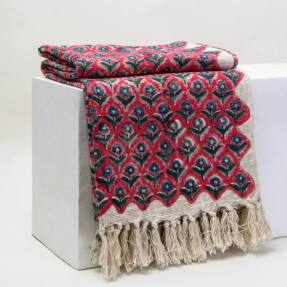 DMAASA Hand Block Print Handloom Floral 50x70" Sofa Throw Blanket for Couch All Seasons