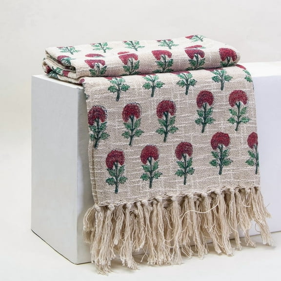 DMAASA Hand Block Print Handloom Floral 50x70" Sofa Throw Blanket for Couch All Seasons
