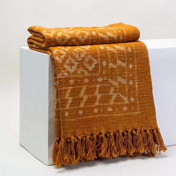 DMAASA Mud Resist Mustard Hand Block Print 50x70" Sofa Throw Blanket for Couch All Seasons