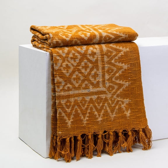 DMAASA Mud Resist Mustard Hand Block Print 50x70" Sofa Throw Blanket for Couch All Seasons