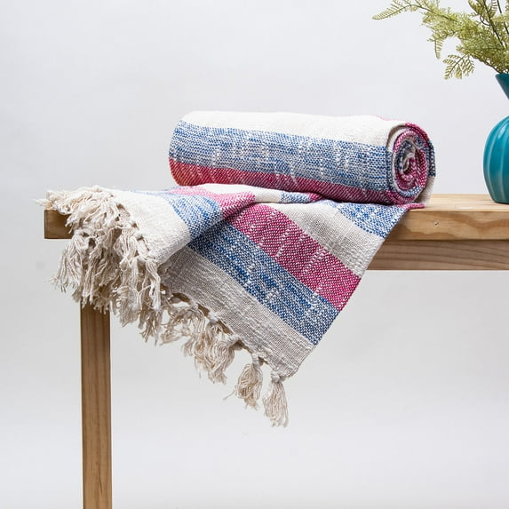 DMAASA Multi Color Stripe Cotton Woven Throw Blanket for Couch, Lightweight Blankets for Bed, Fuzzy Cozy Blanket Throw for Sofa, Travel, Jacquard Pattern,