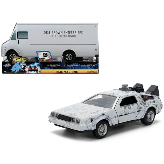 DMC DeLorean Time Machine Brushed Metal (Frost Version) "Back to the Future" (1985) Movie "40th Anniversary" Special Packaging "Hollywood Rides" Series 1/32 Diecast Model Car by Jada