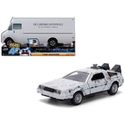 DMC DeLorean Time Machine Brushed Metal Frost Version "Back to the Future" 1985 Movie "40th Anniversary" Special Packaging "Hollywood Rides" Series 1/32 Diecast Model Car by Jada