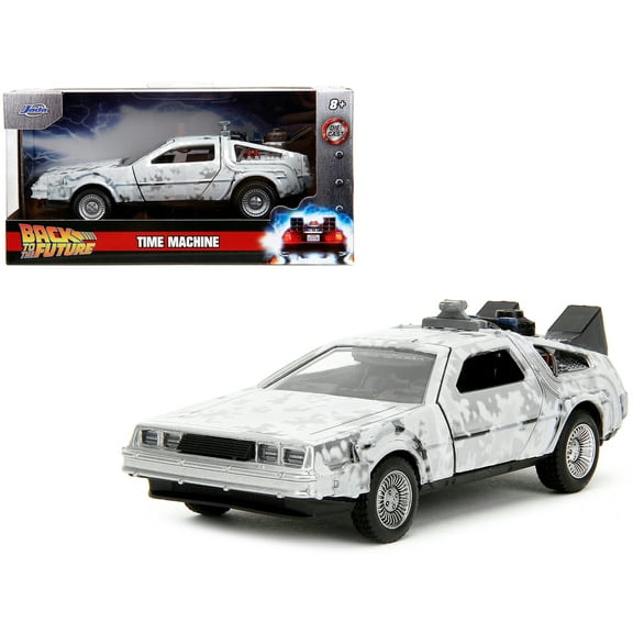 DMC DeLorean Time Machine Brushed Metal (Frost Version) "Back to the Future" (1985) Movie "Hollywood Rides" Series 1/32 Diecast Model Car by Jada