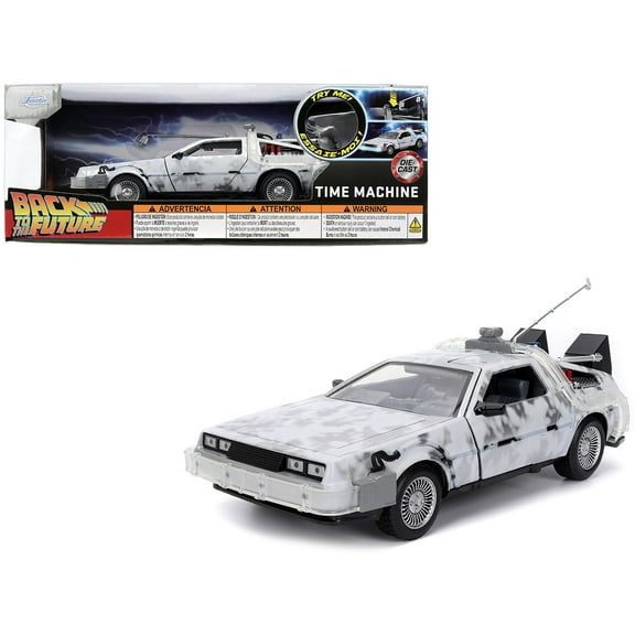 DMC DeLorean Time Machine Brushed Metal (Frost Version) with Lights "Back to the Future" (1985) Movie "Hollywood Rides" Series 1/24 Diecast Model Car by Jada