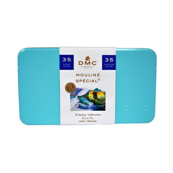 DMC Moulin Special Collectors Blue Tin Embroidery Floss - Set of 35, Scenic Colors