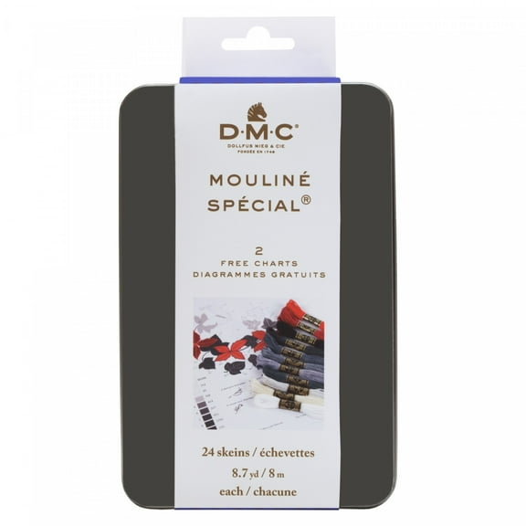 DMC Moulin Special Collectors Black Tin Embroidery Floss - Set of 24, Monochrome Colors
