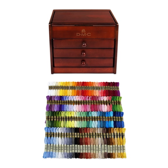 DMC Petite Wooden Chest - 120 Skeins - The Essentials Thread Assortment Pack