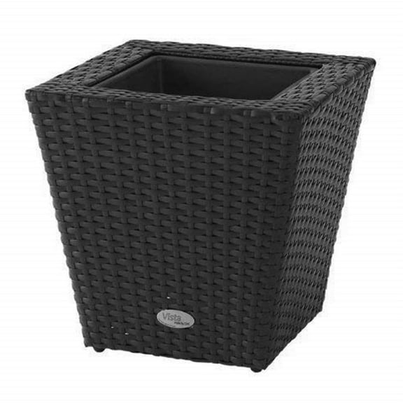 DMC Products 78378 14-Inch Vista Square Resin Wicker Planter, Black