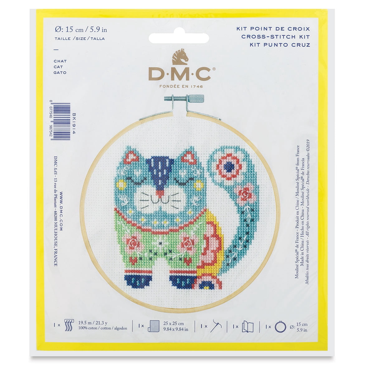 DMC Kreuzstich-Set 'Hello Baby' - Inkl. Garn, 14 Ct Aida, Stickrahmen 15,2 Cm