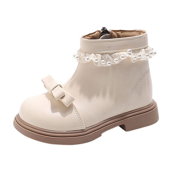 DMDUOU Basic Ankle Boots for Girls Side Zipper Soft Sole Solid Lightweight 蘭ombat Boots Winter Warm Cute Booties Beige 26