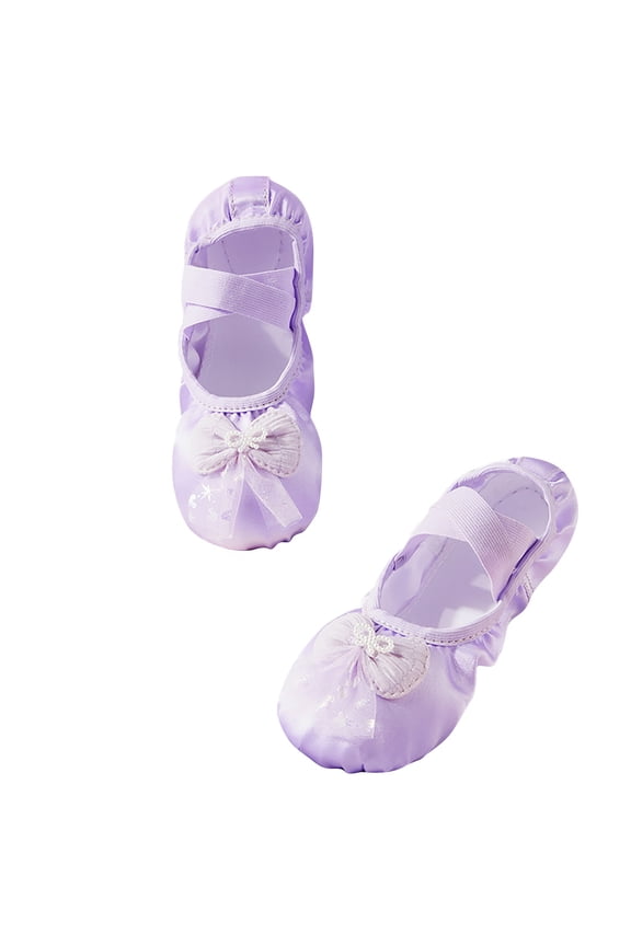 Butterfly Ballet Shoes for Girls Ballerina Flats for Kids Dance - Soft Satin, Split Sole Purple 25