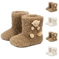 thumbnail image 1 of DMDUOU Children's Fuzzy Bootie Slippers Velvet Indoor Outdoor Warm Cozy Lined Slipper Sock Plush Ankle Snow Boots Beige 21, 1 of 6