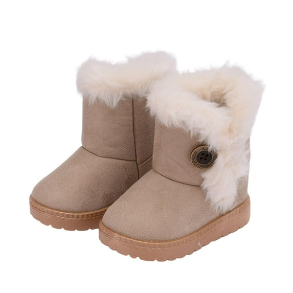 DMDUOU Faux Fur Lined Snow Boots for Boys Girls Winter Thermal Cold Weather Anti-Slip Snow Shoes Cozy Soft Sole Outdoor Boots Beige 23
