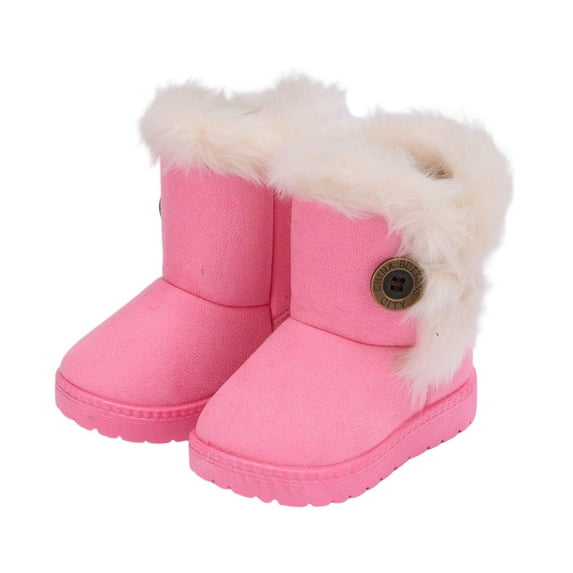 DMDUOU Faux Fur Lined Snow Boots for Boys Girls Winter Thermal Cold Weather Anti-Slip Snow Shoes Cozy Soft Sole Outdoor Boots Pink 20