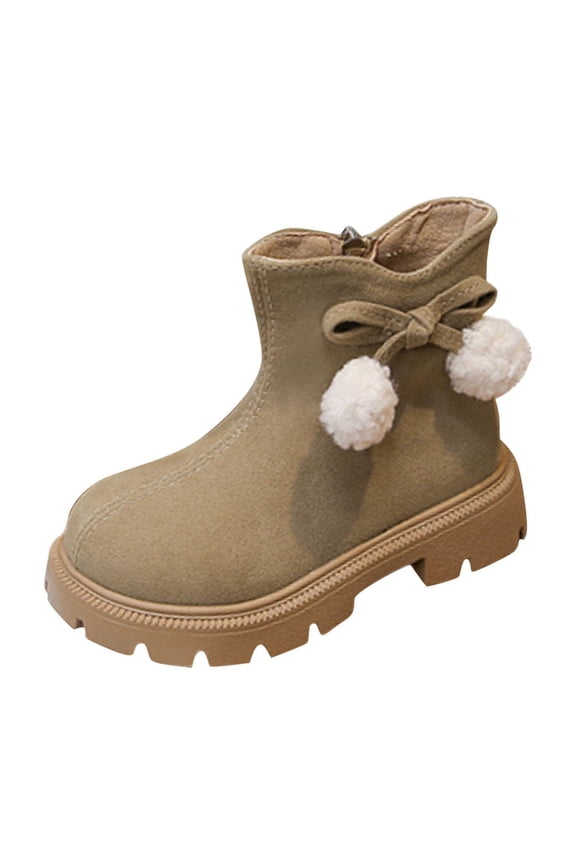 Faux Suede Boots for Kids Cute Plush Ball Slip-On Ankle Booties Anti-Slip Outdoor Snow Shoes Boys Girls Warm Boot Gray 2.5-3Years