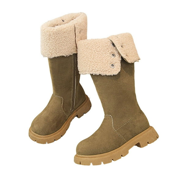 DMDUOU Faux Suede Platform Fuzzy Snow Boots Round Toe Hippy Winter Boots Slip On Knee High Chunky Heel Fur Tall Boots for Women Yellow 33