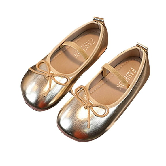 DMDUOU Flower Girl Dress Shoes Rhinestones Bow Mary Jane Ballet Flats for Girls Wedding Party Toddler Kids Shoes Yellow 5 Years