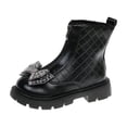 thumbnail image 1 of DMDUOU Girl Lace Up White Boots Mid Calf Riding Boot PU Leather Side Zipper Punk Goth Boots for Kids 4-12 Years Party Black 31, 1 of 6