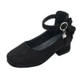 thumbnail image 1 of DMDUOU Girl's Mary Jane Shoes Chunky Block Heel Round Toe Office Work Church Pumps Suede Bow Ankle Buckle Strap Breathable Comfortable Shoes Black 10-10.5Years, 1 of 7