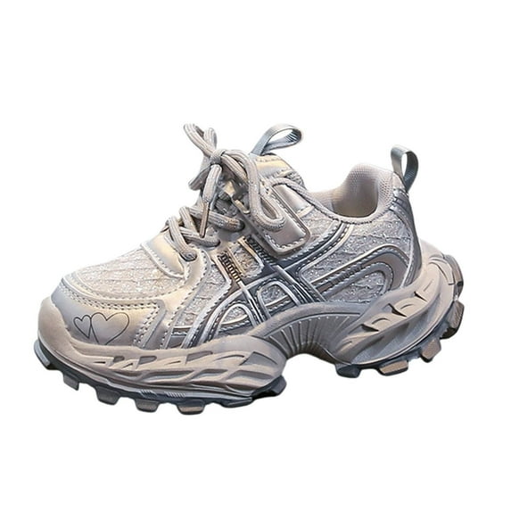 DMDUOU Girls Breathable Sneakers Lace up Tennis Running Shoes Comfortable Non Slip Casual Lightweight Walking Shoes Gray 26
