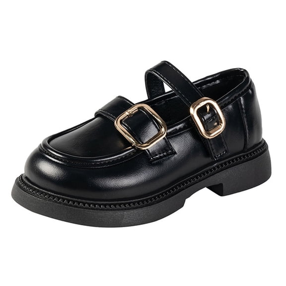 DMDUOU Girls Chunky Mary Jane Shoes Dress Chunky Heels Leather Loafers for Girl Uniform Patent Pumps Slip On Shoes Black 6.5-7Years