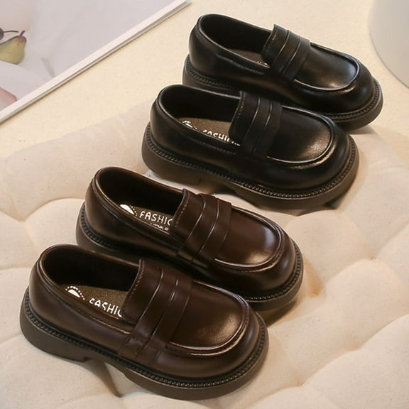 DMDUOU Girls Dress Shoes Chunky Loafers for Girl Platform Penny Loafers Round Toe School Uniform Slip On Oxford Shoes Black 26