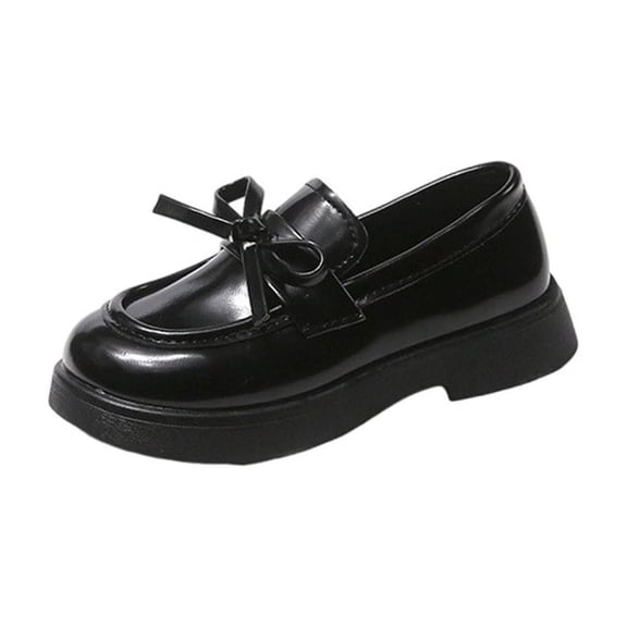 DMDUOU Girls Dress Shoes Cute Bow Mary Jane Shoes Ballerina with Satin Ankle Tie for Wedding Birthday Flip Flops Toddler Girls Black 26