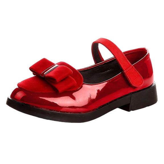 DMDUOU Girls Dress Shoes Leather Princess Party Girls Shoes Schools Shoes Girls Mary Jane Ballerina Flat Shoes Red 4-4.5Years