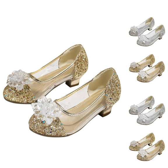 DMDUOU Girls Dress Shoes Mary Jane Flower Wedding Party Bridesmaids Shoes Glitter Princess Ballet Flats for Kid Toddler Gold 4.5 Years