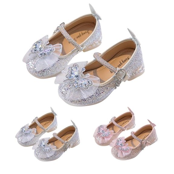 DMDUOU Girls Dress Shoes Mary Jane Shoes for Girls Sparkle Low Heel Hook and Loop Flats for School Wedding Party Pink 26
