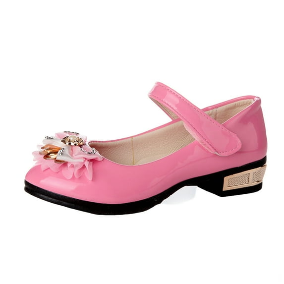 DMDUOU Girls Dress Shoes Mary Jane Wedding Flower Bridesmaids Heels Glitter Princess Shoes for Kids Toddler Pink 29