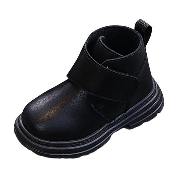 DMDUOU Girls Fall Faux Leather Work Boots, Chunky Anti-Slip Fashion Ankle Boots Everyday Casual Shoes Black 2.5-3Years