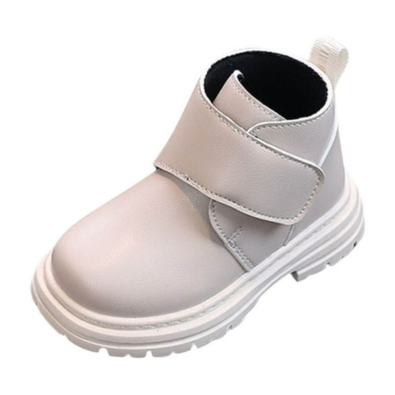 DMDUOU Girls Fall Faux Leather Work Boots, Chunky Anti-Slip Fashion Ankle Boots Everyday Casual Shoes White 5.5-6Years