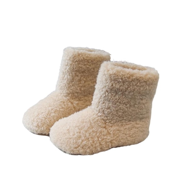 DMDUOU Girls Floor Boots Warm Indoor Slippers Warm Bootie Sock Home Ankle High Boots Noiseless Flat Non-Slip Shoes Beige 28