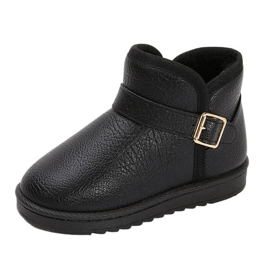DMDUOU Girls Fur Lined Ankle Boots Winter Snow Boots PU Leather Lug Sole Warm Short Booties Shoes for Kids Black 26