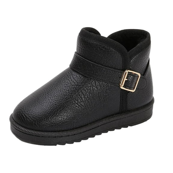 DMDUOU Girls Fur Lined Ankle Boots Winter Snow Boots PU Leather Lug Sole Warm Short Booties Shoes for Kids Black 35