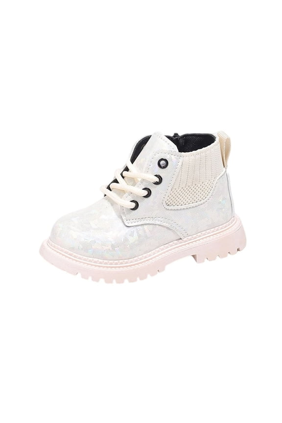 Girls Hiking Snow Boots Waterproof Non-Slip Fashion Work Ankle Boots with Lace Up Side for Little Big Kids White 23