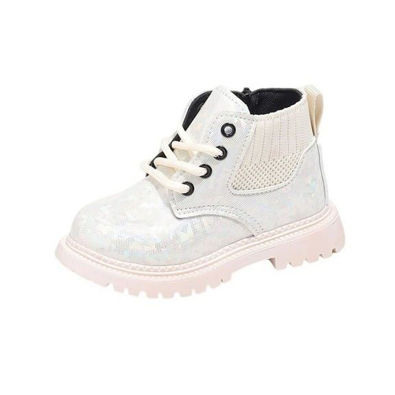 DMDUOU Girls Hiking Snow Boots Waterproof Non-Slip Fashion Work Ankle Boots with Lace Up Side for Little Big Kids White 30