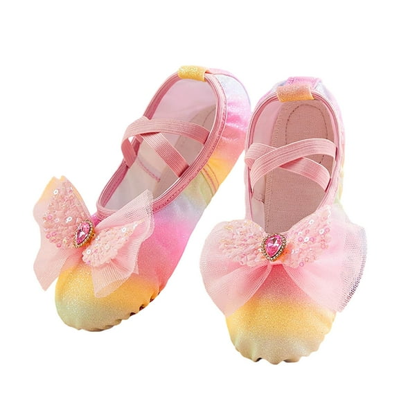 DMDUOU Girls Mary Jane Flats Non Slip Soft Sole Bowknot Princess Wedding Dress Shoes Dance Shoes for Toddler Kids Pink 27