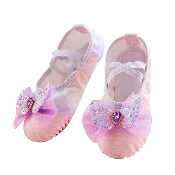 DMDUOU Girls Mary Jane Flats Non Slip Soft Sole Bowknot Princess Wedding Dress Shoes Dance Shoes for Toddler Kids Purple 27