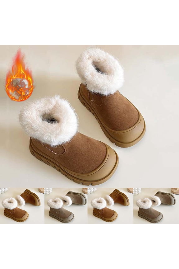 Girls Snow Boots Non-slip Winter Warm Ankle Winter Shoes Short Faux Fur Suede Mini Snow Boot Brown 23