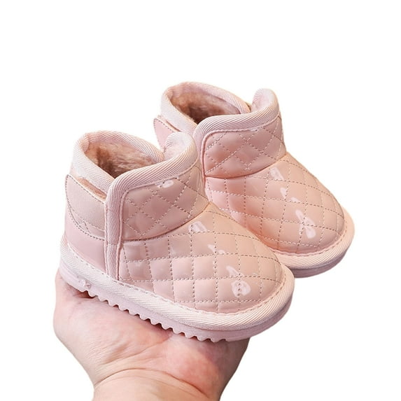 DMDUOU Girls Winter Warm Shoes Cozy Fleece Snow Boots Toddler Non-Slip Walking Shoes Infant Outdoor Water Resistance Faux Fur Booties Pink 0.5 Years