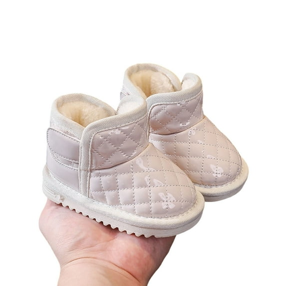 DMDUOU Girls Winter Warm Shoes Cozy Fleece Snow Boots Toddler Non-Slip Walking Shoes Infant Outdoor Water Resistance Faux Fur Booties White 2 Years