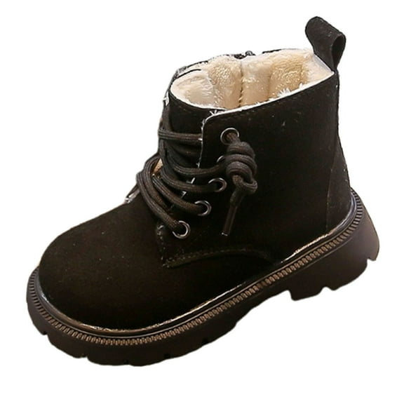 DMDUOU Infant Boots Boy Autumn Winter Comfort Boots Lace-Up Work Boots High Top Ankle Shoes for Baby Girls Black 4.5-5Years