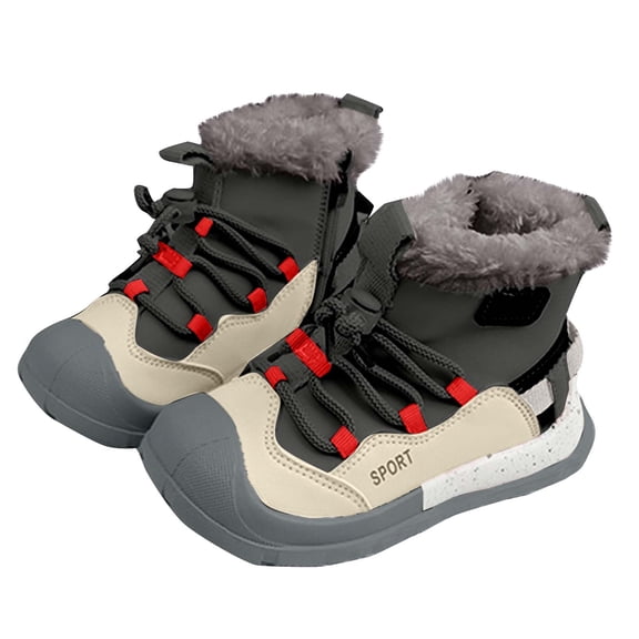 DMDUOU Kids Hiking Boots Boys Girls Outdoor Walking Climbing Sneaker Comfortable Non-slip Snow Shoes Hiker Boot Antiskid Steel Buckle Sole Gray 31