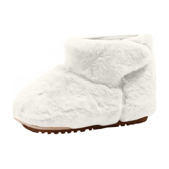 DMDUOU Little Girls Heeled Boots Fashion Big Kids Winter Flat Keep Warm Snow Boots Comfortable Shoes Kids Holly Boots Beige 25